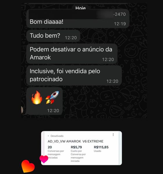 Carro vendido pelo anúncio — conversa de cliente da Raio7 no WhatsApp